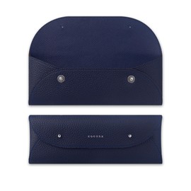 COGURE COPEN-X Pencil Case, Genuine Leather, With a Briefcase Closure, Simple, Stylish, Single Pocket, Unisex, Gift Box Included, Navy