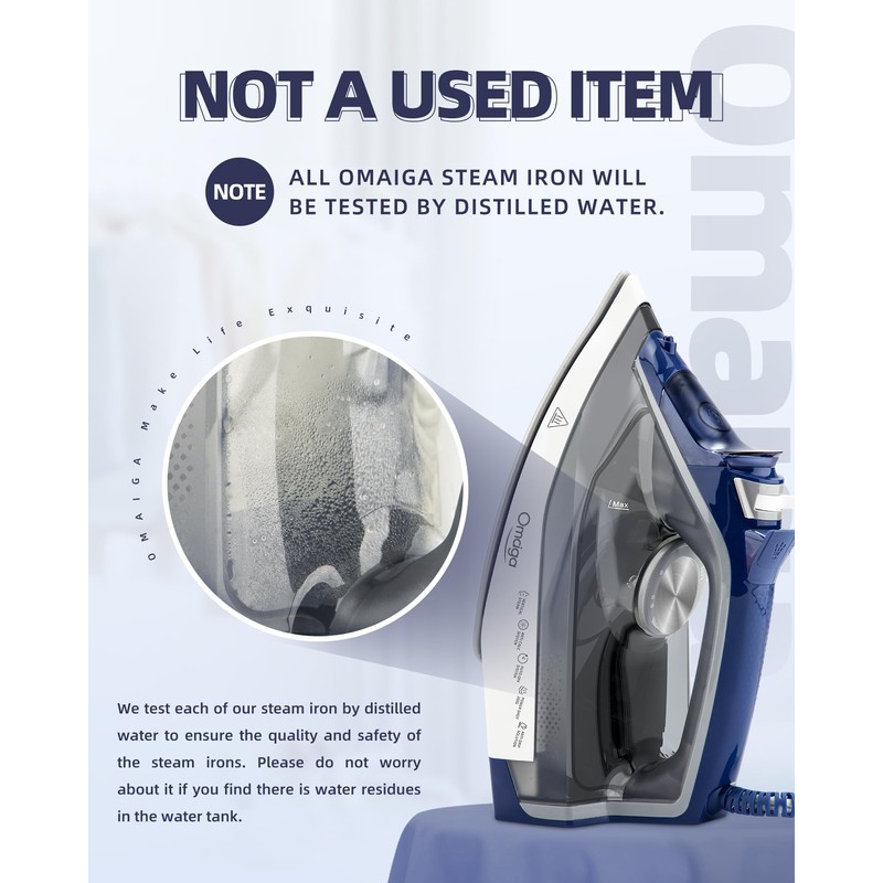 Steam Iron for Clothes, 1750W Clothes Iron with Durable Ceramic