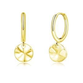 Loutade Gold Hoop Earrings for Women, 925 Sterling Silver Drop Huggie Hanging Earrings with Twisted Coin Dangle, Lightweight Sleeper Cartilage Drop Dangle Ear Hoops Trendy Jewelry Gifts for Girls