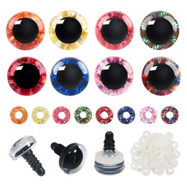 TOAOB 64 Set Glitter Safety Eyes Amigurumis 12mm Plastic Crafts Crochet Doll Eyes 8 Mixed Colors Round Stuffed Animals Eyes with Washers for DIY Puppet Doll Making Decorations