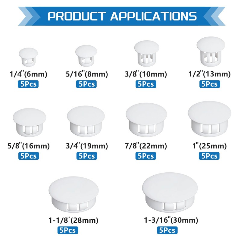 JTAREA 10Values Nylon Plastic Hole Plugs Assortment Kit 1/4" 5/16"