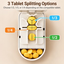 Portable Pill Cutter for Tablet Splitting – 304 Stainless Steel Blade with 1/2, 1/3 & 1/4 Cutting Areas for Home and Travel