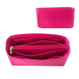 Mausouca Felt Purse Organizer with Zipped, Bag Organiser Insert for Women,Perfect for carrycall Neverfull Tote (Deep pink, small)