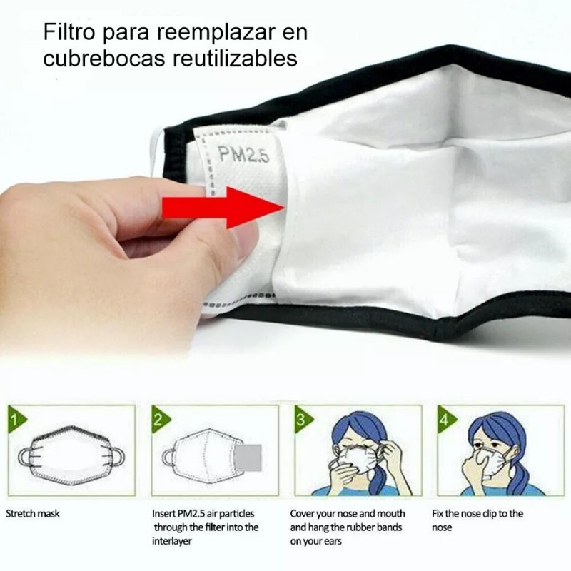 Healowa 10 Filtros Pm2.5 Cubreboca Adulto 5 Capas Carbon Activado