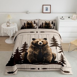 Bear Comforter Cover Retro Western Rustic Comforter Set Animal Bedding Set for Children Kids Boys Girls Microfiber Arrow Wooden Paw Duvet Set Room Decor Comforter Inner Fill King Size