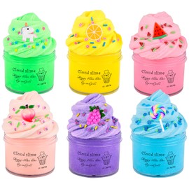 6 Pack Premium Scented Cloud Slime Kit, Smooth Slime with Peachybbies, Watermelon, Unicorn Fun Slime Add Ins, Super Soft Sludge Toy for Kids Girls Boys