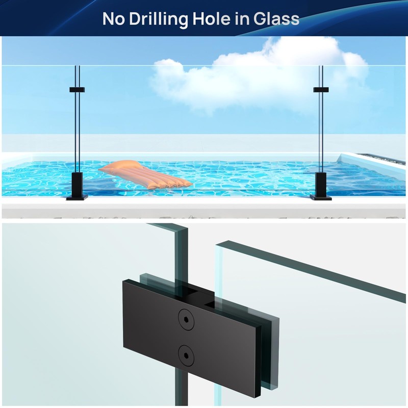 LukLoy Railing Glass Clamp, Black Stainless Steel 304 Bracket for