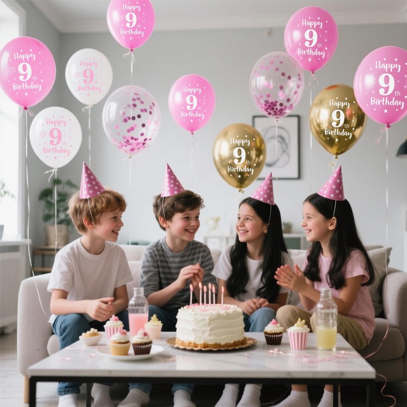 Happy 9th Birthday Balloons Pink Gold