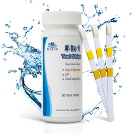 HAFIX® 3-in-1 pH Test Strips Pool Tester pH & Chlorine Pool Tester pH Meter Pool Water Tester pH Value 50 Test Strips pH Tester Total Alkalinity Pool Test Strips for Clean Water
