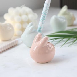 WAYUTO Sandstone Toothbrush Holder Rabbit Multi-Function Toothpaste Caddy Quick-Dry Razor Stand Beauty Accessories Toiletries Pen Organizer Cute Countertops Decor for Bathroom Kitchen Office White