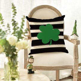 AVOIN Watercolor Stripes Shamrock Throw Pillow Cover, 18 x 18 Inch St Patricks Day Lucky Clover Cushion Case Decoration for Sofa Couch