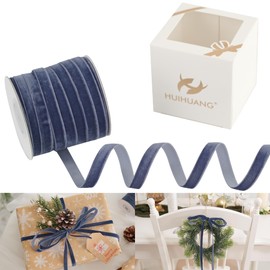 HUIHUANG Blue Velvet Ribbon 3/8 inch x 25 Yards Single Face Vintage Velvet Ribbon for Gift Wrapping, Christmas Tree Ornaments, Wreath Decor, Invitations, Hair Bows, Flower Bouquet, Home Decor