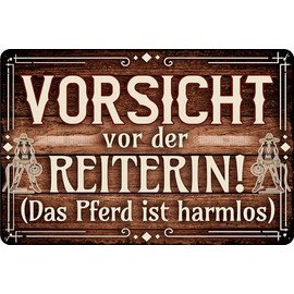 30 x 20 cm - Weatherproof Horse Sign, Horse Decorative Sign, Funny Saying for Horse Owners (Beware of the Rider - The Horse is Harmless!)