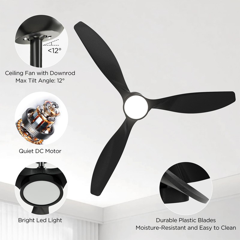 Roomratv Ceiling Fans with Lights, 52 Inch Ceiling Fan with