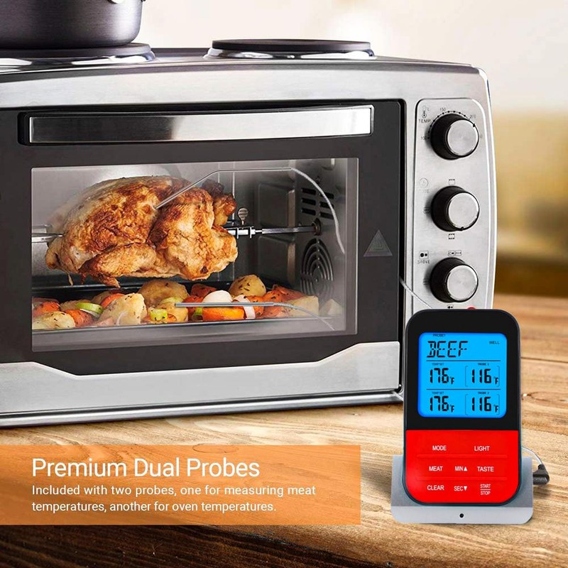 ANCLLO Dual Probe Digital Thermometer Wireless Programmable Temperature Gauge Meter