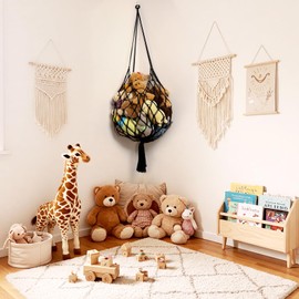 Amdermi Stuffed Animal Storage Hammock Corner Hanging Net Stuffy Animal Hammock Macrame Toy Display Plush Toy Holder for Kid Bedroom Decor Boho Nursery Playroom Organizer (Black)