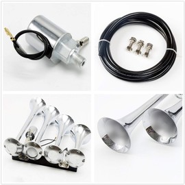 Viping Four Tube Silver Car Horn - Electromagnetic Electric Horn Solenoid Control Air Horn Waterproof Whistle 12V 175DB Loud Motor Car Sound Valve for Vehicles, Trucks, Trains, Boats, Lorries, Vans
