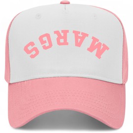 Margs Upside Down Reversed Vintage Trucker Hat | Premium Adjustable Snapback Baseball Hat for Men & Women (US, Alpha, One Size, Pink/White)