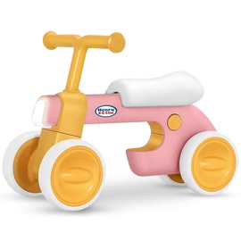 Henry & Colin Baby Balance Bike for 1 to 3 Year Old Girls, 4-Wheel First Bike, Toddler Walker Riding Toy with Colorful Light and Music, Birthday Gift for 1 2 3 Year Olds (Classic Pink)