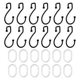 EOWVISN 12 Pieces S-Shaped Shower Curtain Hooks, 12 Pieces C-Shaped Opening Curtain Rings, Sliding Shower Hooks, Multifunctional Coat Hooks, Suitable For Bathroom, Bedroom, Balcony