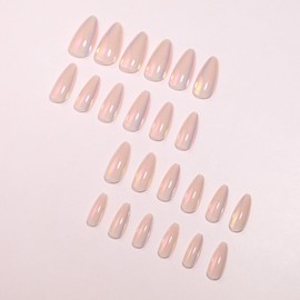 Chrome Press on Nails Long Almond False Nails Aurora Mirror Glue on Nails Artificial Acrylic Nails for Women Girls