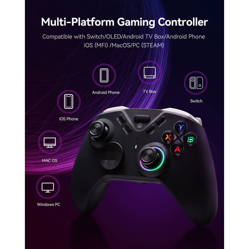 BINBOKPLAY Wireless Gaming Controller, Multi-platform Gamepad with LED Backlight, Dual