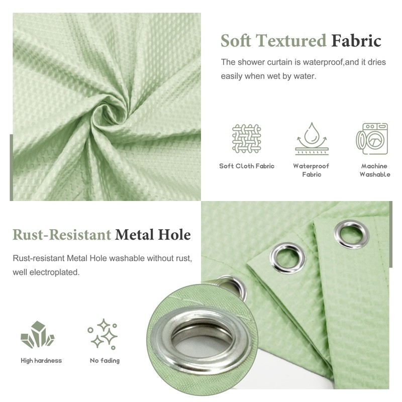 VivaNest Sage Green Waterproof Textured Cloth Fabric Shower Curtain with