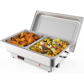 Electric Chafing Dish, 2 x 4.5QT Rectangular Half-Size Stainless Steel Chafing Dish Buffet Set, Commercial Food Warmer with Temperature Control Display for Parties, Catering, Festivals