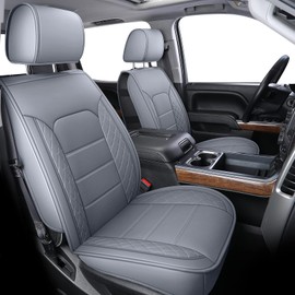 LUCKYMAN CLUB Chevy Silverado/Sierra X04-S3 Front Seat Cover, Fit 2007-2026 1500/2500HD/3500HD Crew, Regular, Double/Extended Cab with Water Resistant FauxLeather (Front only, Gray)