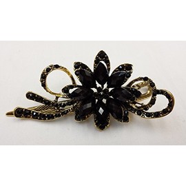 Gorgeous Vintage Jewelry Crystal Flower Design Fashion Hair Clips Hair Pins Hair Sticks - Large Size - Onyx Black Color -For Hair Beauty Tools