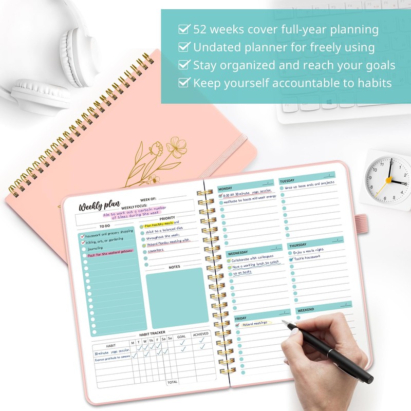 Undated Weekly Planner, Weekly To Do List Notebook with Goal