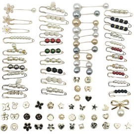 LinHiver 80PCS/40PCS Safety Pin, Faux Pearl Brooch, Clip, Cover Up Buttons for Clothing Dresses Sweater Shawl Hat Neckline Decoration Accessories, Pant Waist Tightener, Sock Shoes DIY Clip Charm