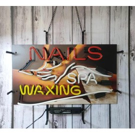 Real Handmade Nails Spa Waxing Glass Neon Signs,Neon Light Office Hotel Pub Cafe Party Man Cave Neon Light Art Wall Lights 24 X 20 Inches