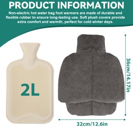 WIYETY Foot Warmer Without Electricity: 2L Foot Warmer Hot Water Bottle Made of Rubber with Soft Plush Cover, 2 in 1 Foot Hot Water Bottle, Large Foot Warmer for Women Men Adults Cold Feet in Winter