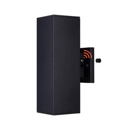 mirrea Modern Outdoor Porch Light Patio Light in 2 Lights Dusk to Dawn Photocell Sensor with Matte Black Aluminum Rectangular Tube and Tempered Glass Cover Waterproof Wall Sconce