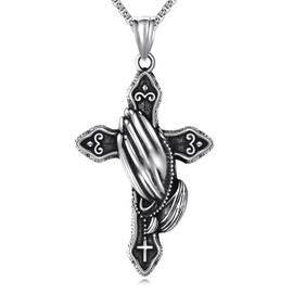 SILBAZ Lord's Prayer Praying Hands Cross Necklace Cross Necklace Crucifix Pendant Necklace Cross Jewelry Gifts for Men Women