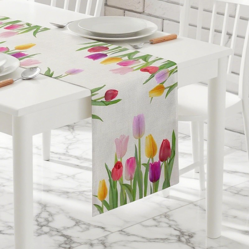 Fsahiuf Tablecloth, Table Cloth, Table Runner, Tulip Pattern, Spring Decoration,