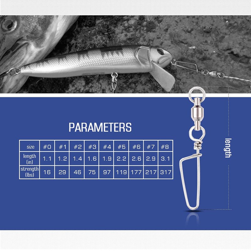 AMYSPORTS Stainless Connector Fishing Snap Swivel High Strength Bearing Swivel
