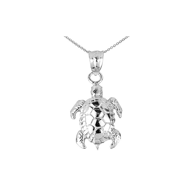 925 Sterling Silver Detailed Turtle Shell Charm Pendant Necklace, 16"