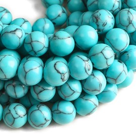 Hixhro 120pcs 6mm Blue Turquoise Gemstone Beads Natural Stone Beads for Jewelry Making with Crystal Stretch Cord Spacer Beads