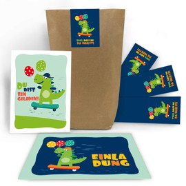 12 Invitation Cards Children's Birthday Party Children Boys Girls Dinosaur Dinosaur Includes 12 Envelopes, 12 Bags / Natural, 12 Stickers