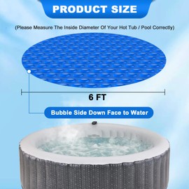 Kestnsee Hot Tub Spa Solar Bubble Cover Blanket for Round Inflatable Hot Tub Spa Pool Thermal Insulation Floating Bubble Wrap Covers (6 Ft)