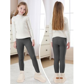 SPFAS Girls Fleece Lined Leggings Full Length Leggings for Girls Winter Thick High Waist Pants for Kids Dark Gray