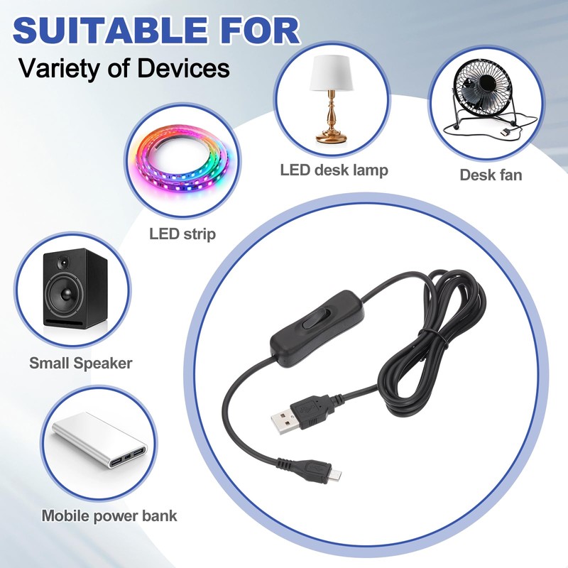 PATIKIL 4.92ft U S B延長ケーブル付きオンオフスイッチ、2個のMicro U S Bメスデータサポート電源供給コード4芯ワイヤー、LEDストリップ、デスクランプ、ファン用