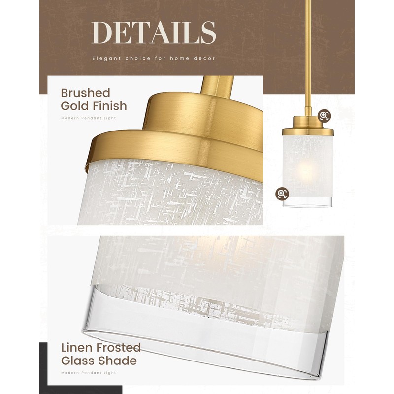 TENGXIN Modern Pendant Light for Kitchen Island, Brushed Gold Hanging