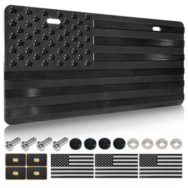 FBJTDQ American Flag License Plate - Black Front Decorative Plates with 3D Embossed USA Flag License (Black-License Plate)