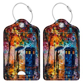 Bvkilrvc 2 Pcs Luggage Tag for Suitcase, Mysterious Man at Beautiful Rainbow Unique Leather Suitcase Tags with Full Privacy Cover Stainless Steel Loop for Women Men Travel Baggage Bag Backpack