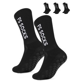 FS SOCKS Grip Socks Football 3 Pairs Football Socks for Men Women and Children, Size 35-39 39-46, Non-Slip Football Socks Men for Football Basketball Hiking Running, black