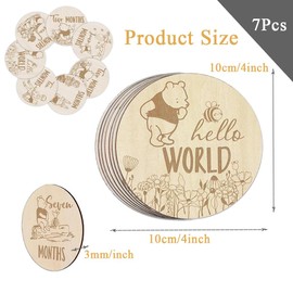 7Pcs Winnie Baby Monthly Milestone Circles,Double-Sided Printing Months Baby Milestone Wooden Keepsake,Winnie Baby Shower Gifts, Winnie Baby Monthly Announcement Wooden Discs for Documenting Growth