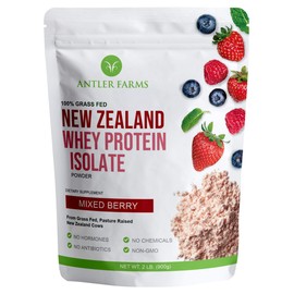 Antler Farms - 100% Grass Fed New Zealand Whey Protein Isolate, Mixed Berry Flavor, 30 Servings, 2 lbs - Delicious, Cold Processed, Rapidly Absorbed, Keto Friendly, NO-Hormones, NO-GMOs